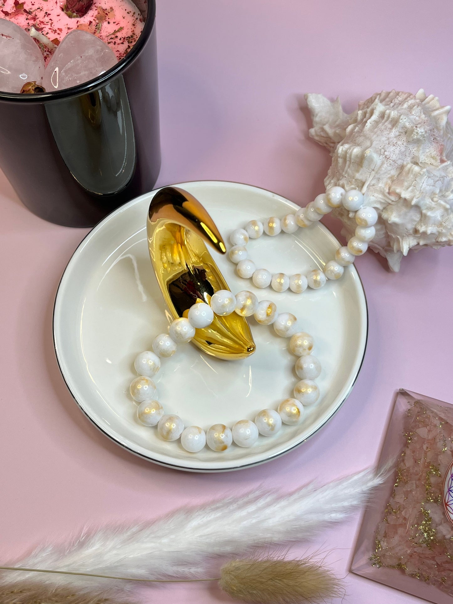 Gold-With Silk Pearl Power Armband - 6 mm